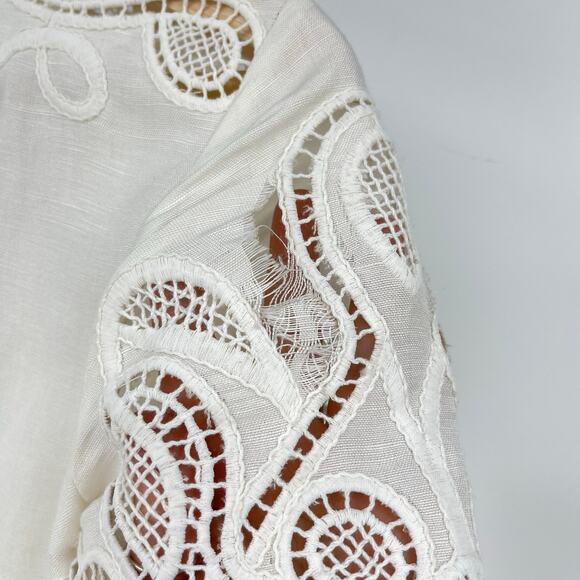 SIMKHAI | Morrigan Linen Mini Dress in Ivory White Lace Fit and Flare 0 - Picture 13 of 16